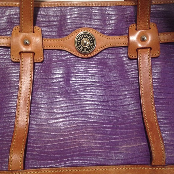 Dooney & Bourke Purple and Light Brown Shoulder Tote Bag - Picture 2 of 16